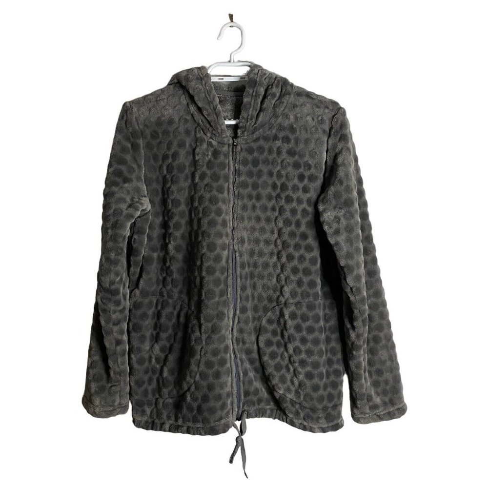 La Vie En Rose Women's Gray Full Zip Lounge Super Cozy Hooded Jacket Sz L